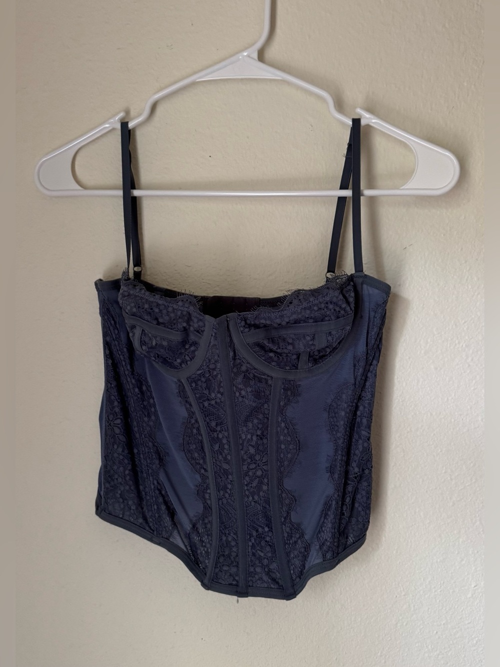Urban Outfitters Women's Blue Lace Bustier Corset Top - Large
